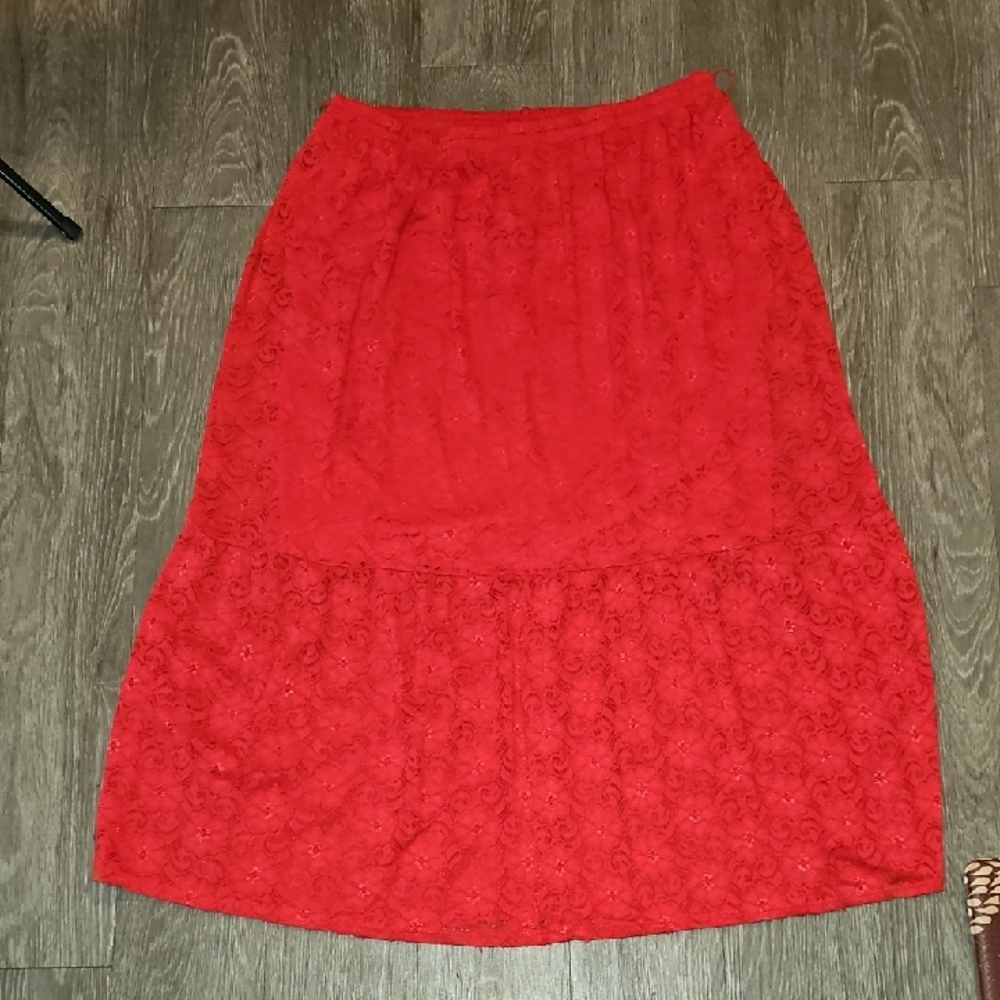 Faded Glory Womens Plus Sz 3X (22w-24w) Bright Coral Red Ling Skirt!! Like New